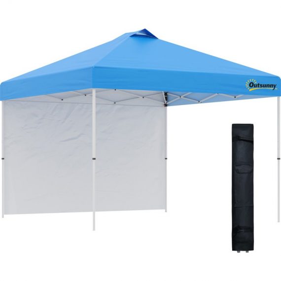 Outsunny 3x(3)M Pop Up Gazebo Tent with 1 Sidewall, Roller Bag, Adjustable Height, Event Shelter Tent for Garden, Patio, Blue 84C-278BU 5056534573850