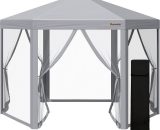 Outsunny 3 x 3(m) Pop Up Gazebo Hexagonal Foldable Canopy Tent Outdoor Event Shelter with Mesh Sidewall, Adjustable Height and Roller Bag, Grey 84C-283GY 5056534580094