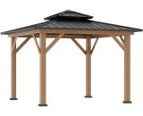 Outsunny 3.5 x 3.5m Outdoor Aluminium Hardtop Gazebo Canopy with 2-Tier Roof and Solid Wood Frame Outdoor Patio Shelter for Patio, Garden, Grey 84C-273 5056534580568