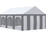 Outsunny 6 x 4m Galvanised Party Tent, Marquee Gazebo with Sides, Six Windows and Double Doors, for Parties, Wedding and Events, White and Grey 84C-375V02GY 5056602934125