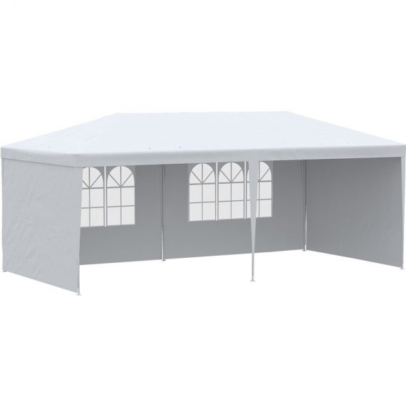 Outsunny 6 x 3 m Party Tent Gazebo Marquee Outdoor Patio Canopy Shelter with Windows and Side Panels White 840-062V01WT 5056602964443