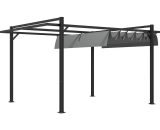 Outsunny 3 x 4m Retractable Pergola, Garden Gazebo Shelter with Aluminium Frame, for Grill, Patio, Deck, Dark Grey 84C-476V01CG 5056725360900
