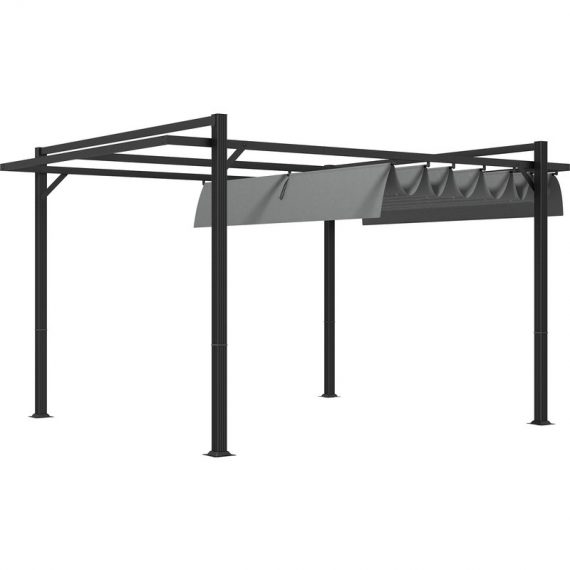 Outsunny 3 x 4m Retractable Pergola, Garden Gazebo Shelter with Aluminium Frame, for Grill, Patio, Deck, Dark Grey 84C-476V01CG 5056725360900