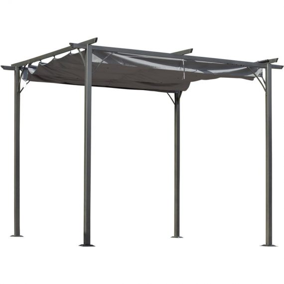 Outsunny 3x3 (m) Metal Pergola Gazebo Awning Retractable Canopy Outdoor Garden Sun Shade Shelter Marquee Party BBQ Grey 84C-093GY 5056399144714