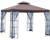 Outsunny 3 x 3(m) Patio Gazebo Canopy Garden Pavilion Tent Shelter with 2 Tier Roof and Mosquito Netting, Steel Frame, Coffee 01-0153 5060265998615