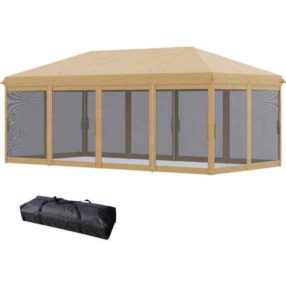 Outsunny 6 x 3(m) Pop Up Gazebo, Outdoor Canopy Shelter, Marquee Party Wedding Tent with 6 Mesh Walls and Carry Bag, Beige 840-012V03BG 5056725388881