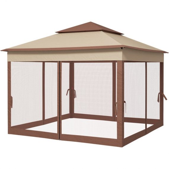 Outsunny 3 x 3(m) Pop Up Gazebo, Double-roof Garden Tent with Netting and Carry Bag, Party Event Shelter for Outdoor Patio, Khaki 84C-166V01KK 5056725383596