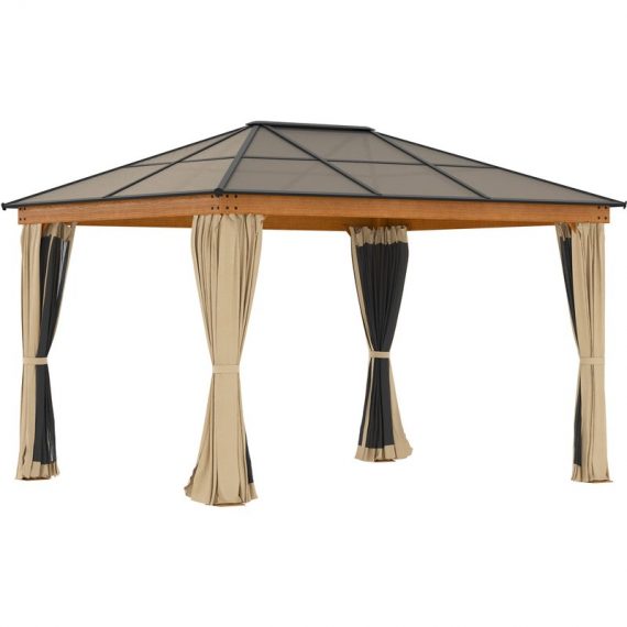 Outsunny 3 x 3.6 m Hardtop Gazebo Canopy with Polycarbonate Roof, Aluminium and Steel Frame, Nettings and Sidewalls for Garden, Patio, Khaki 84C-347V00KK 5056602934682