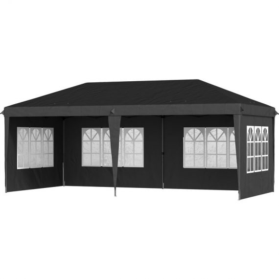 Outsunny 3 x 6m Pop Up Gazebo, Height Adjustable Marquee Party Tent with Sidewalls and Storage Bag, Black 84C-431V00BK 5056725391140