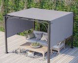 Outsunny 3 x 3(m) Garden Pergola, Outdoor Retractable Pergola Gazebo with Adjustable Canopy, Sun Shade Patio Canopy Shelter, Grey 84C-282GY 5056534581671