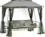Outsunny 3 Seater Swing Chair Hammock Gazebo Patio Bench Outdoor with Double Tier Canopy, Cushioned Seat, Mesh Sidewalls, Grey 84A-056V70 5061025034925