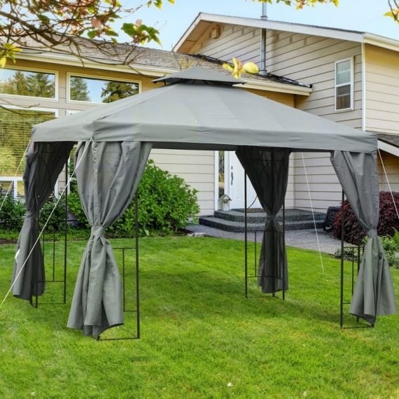 Outsunny 3 x 3 m Garden Metal Gazebo Marquee Patio Wedding Party Tent Canopy Shelter with Pavilion Sidewalls (Dark Grey) 84C-043CG 5056725346164