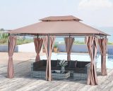 Outsunny 4m x 3(m) Metal Gazebo Canopy Party Tent Garden Pavillion Patio Shelter Pavilion with Curtains Sidewalls Brown 84C-050 5056725518981